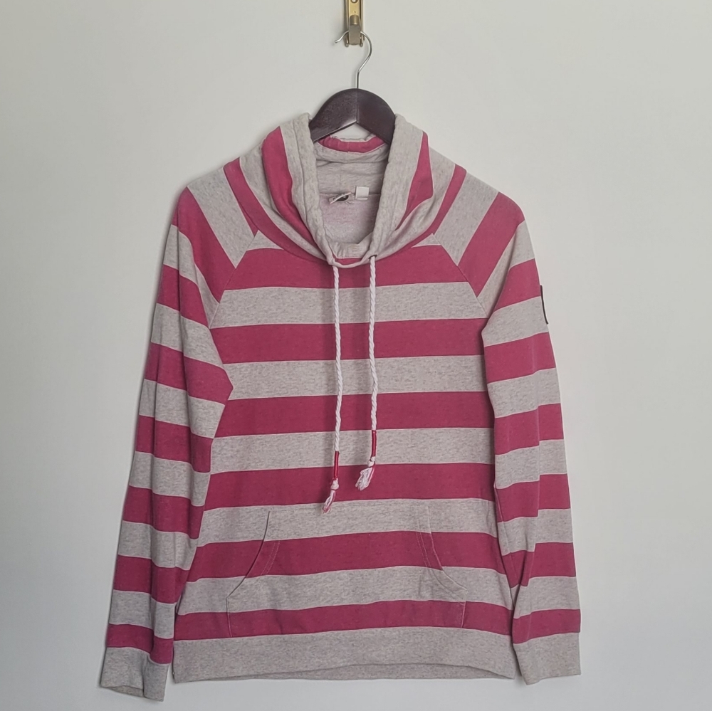 High neck Pink and Gray Striped Sweater